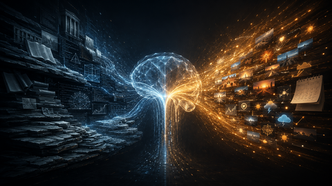 Two different streams of data flowing into a central model core.