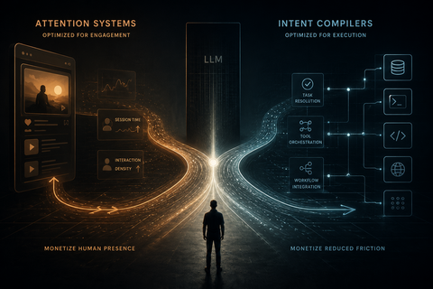 A visual split between attention systems and intent execution systems.
